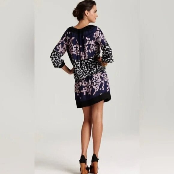 Diane Von Furstenberg Mikino Printed Chiffon Tunic Dress Black Polka Dot Sz 2 - Picture 2 of 9